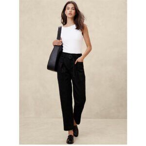 Banana Republic Ultra High Rise Pleated Twill Belted Tapered Pant Black Size 2